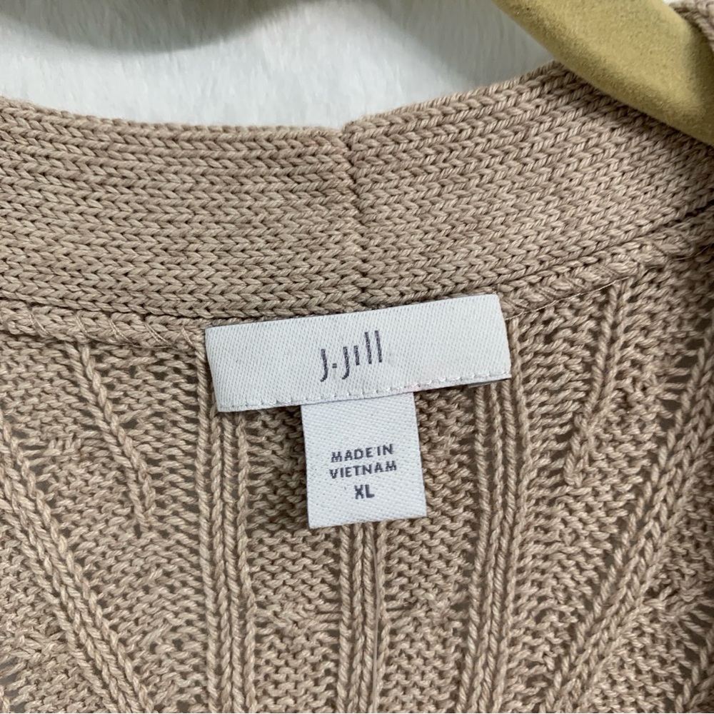 J. Jill Cable Knit Longline Half Sleeve Open Front Cardigan Tan Sz XL - Picture 2 of 8